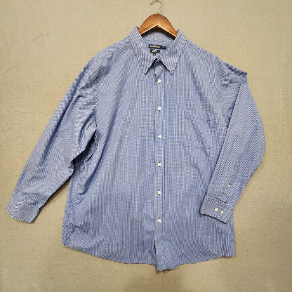 Croft & Barrow Mens Blue Checked Long Sleeve Wrinkle Resistant Size 3X
